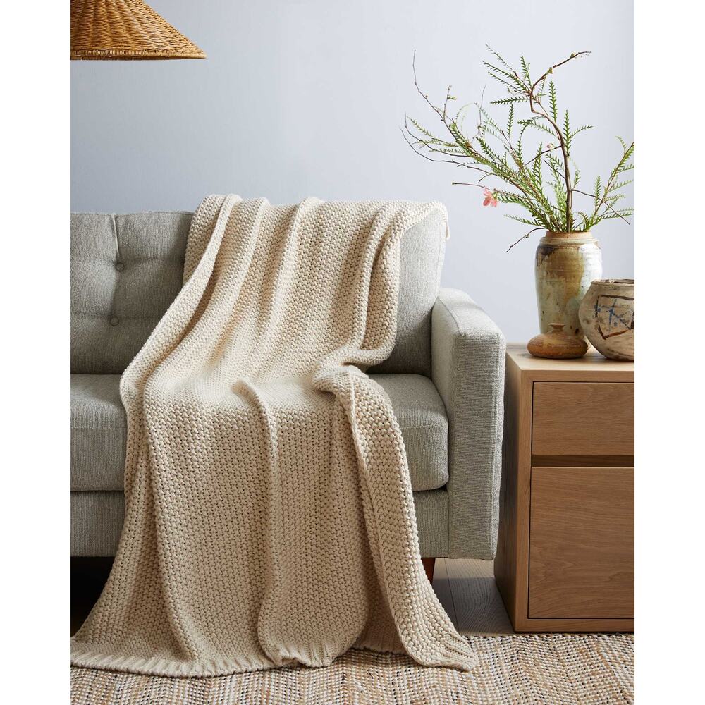 NWT Quince Cotton Fisherman Throw Natural 50 x 60 - Picture 3 of 3